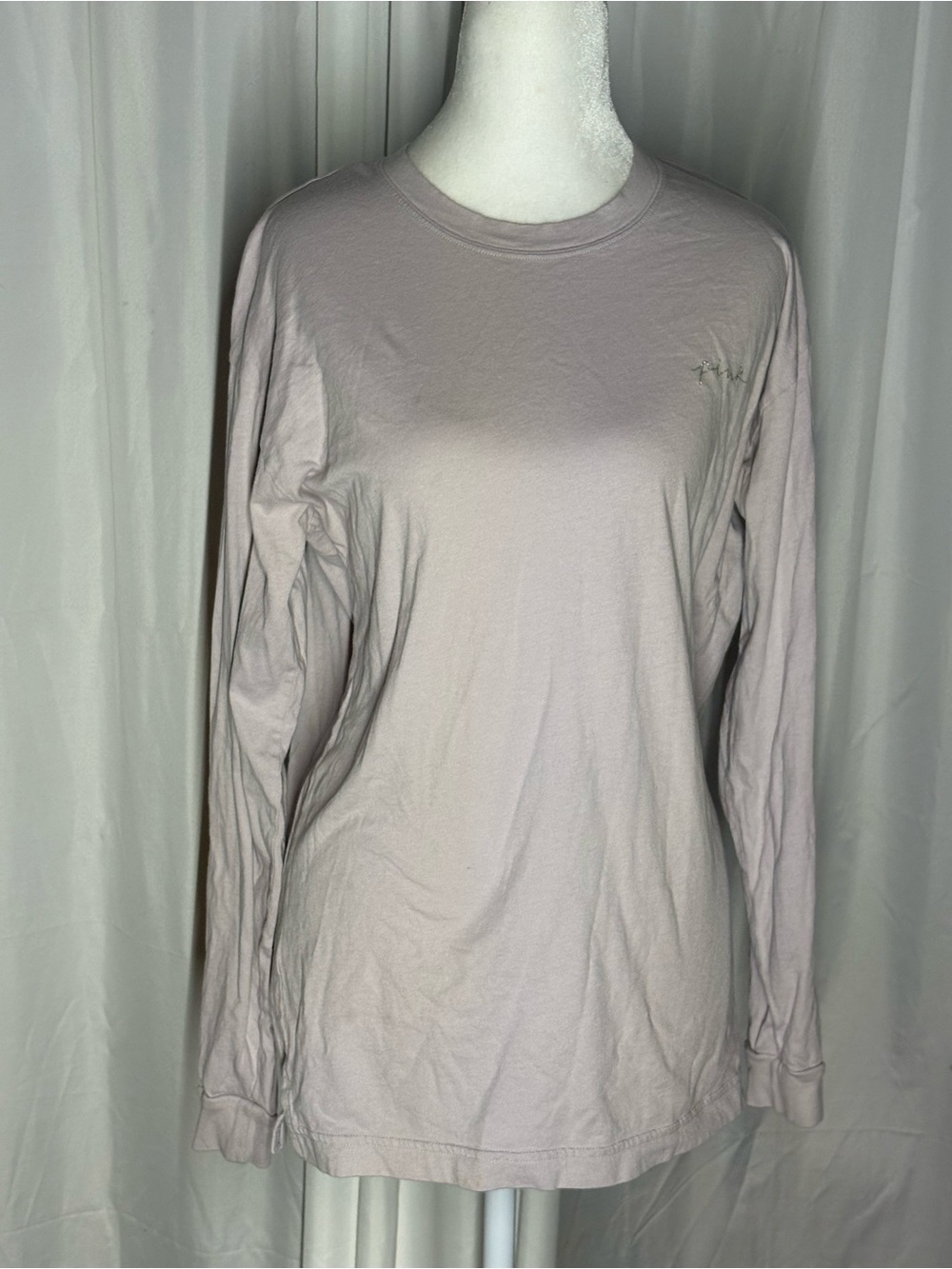Victoria's Secret PINK Campus Long Sleeve Cotton Tee (Purple Mist Shine) Small